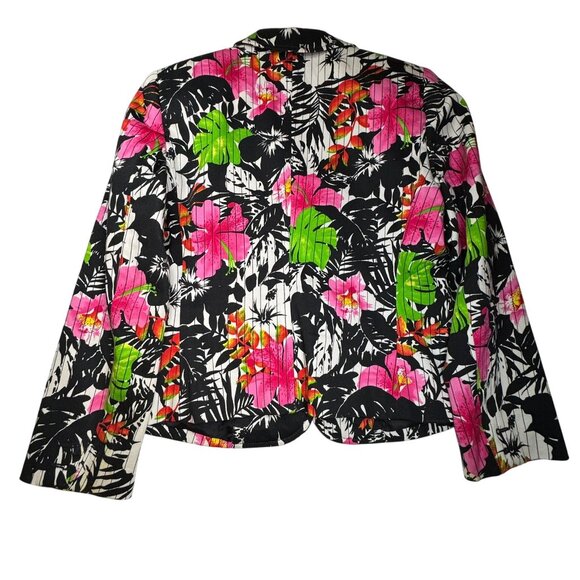 VTG Harve' Benard By Bernard Holtzman Women's Tropical Pin Stripe Floral Blazer - Picture 2 of 8